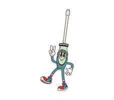 Groovy screwdriver work tool cartoon DIY character vector