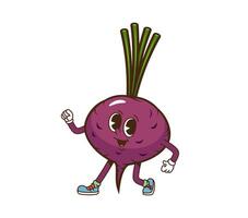 Cartoon groovy beetroot character with happy smile vector