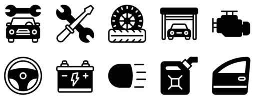 Car Service and Maintenance Icon Set Reliable Solid Style Collection for Automotive Care vector