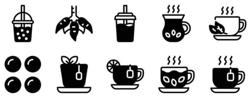 Bubble Tea Icon Set Fun Solid Style Collection for Refreshing Beverages vector
