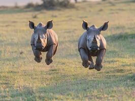 Energetic Baby Rhinos in Open Plains photo