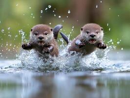 Playful Otter Pups in the Still Waters photo
