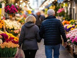 Retired Couples Strolling Through Market Paths photo