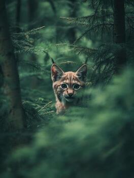 Adventurous Baby Lynx in a Pine Grove photo