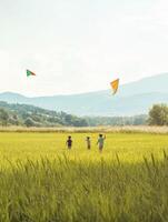 Children Flying Kites on Open Field photo