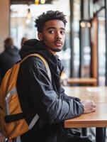 Casual Look with Sleek Jacket and Backpack photo