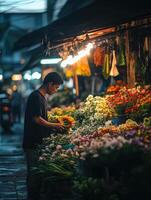 Early Morning Flower Market Preparation photo