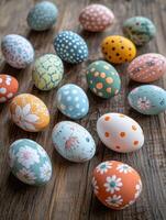 Hand-Painted Artistic Eggs on Table photo