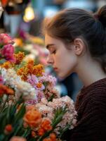 Market Visitor Enjoying Flower Scents photo