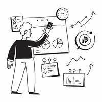 2D minimalize as Project manager leading a hybrid meeting concept as A illustration of a project manager leading a hybrid meeting with onsite and remote participants Cleans vector