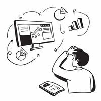2D minimalize as Business analyst using data visualization for financial reporting concept as A illustration of a business analyst using data visualization tools on a Cleans vector