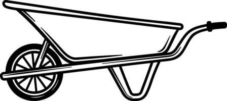 black illustration of farmer or construction wheelbarrow without background vector