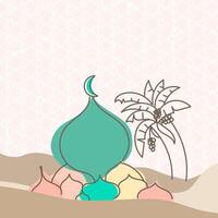 Illustration of Ramadan Kareem greeting card with mosque and palm tree vector