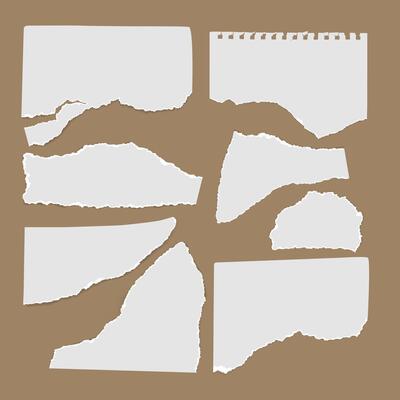 Collection of torn paper sheets with rough ripped edges on a brown background Ideal for scrapbooking collage design vintage aesthetics