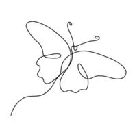 Butterfly continuous one line drawing with isolated on white background design vector