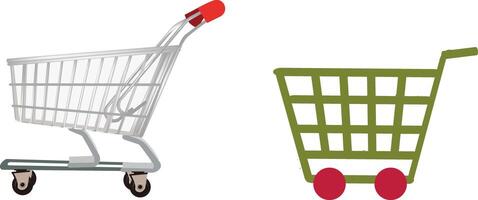 Realistic and stylized shopping carts symbolize both in person and online retail experiences vector