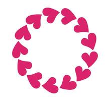 Circle Heart pink frame. Hand drawn Wreath for Valentines Day design banner poster template. Simple minimalist round border in flat style. vector