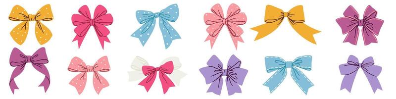 A set of flat illustrations in a simple style. Cute colorful bows on a white background vector