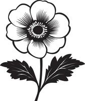 Monochrome illustration of an anemone flower symbol vector