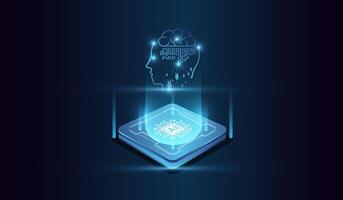The Artificial Intelligence Brain Technology Concepts, Isometric banner for AI Digital Brain, AI learning machine, ai icon, Computer microchip for digital illustration. vector