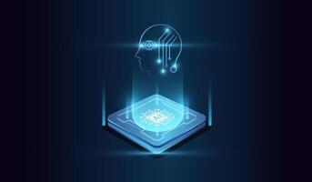 The Artificial Intelligence Heard Technology Concepts, Isometric banner for AI Digital Brain, AI learning machine, ai icon, Computer microchip in vector