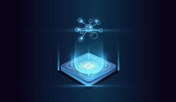 The Artificial Intelligence Technological Digital Brain Concepts, Isometric banner for AI, AI learning machine, ai icon, Computer microchip for digital illustration. vector