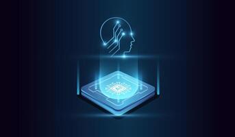 AI learning machine brain, ai icon, Computer microchip in . The Artificial Intelligence Heard Technology Concepts, Isometric banner for AI Digital Brain vector