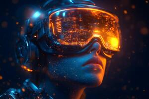 Futuristic Virtual Reality Game Experience with Cyberpunk Aesthetics photo