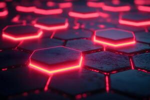 Futuristic Hexagonal Pattern with Glowing Red Lights - Sci-Fi Design for Digital and Print Use photo