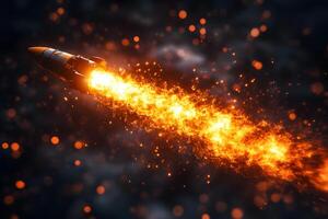 Dynamic Space Travel Concept with Rocket Propelling Through Fiery Effects photo