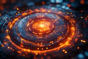 Futuristic Digital Interface with Glowing Orange Circuit Patterns for Technology Backgrounds photo