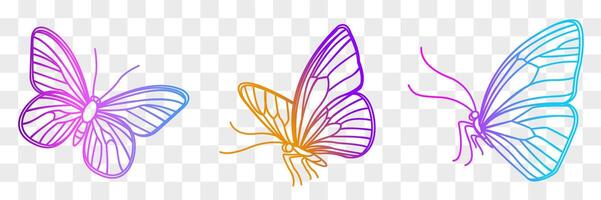 Colorful butterflies illustrated in a style representing the beauty of spring and summer. Cyberpunk color gradient vector