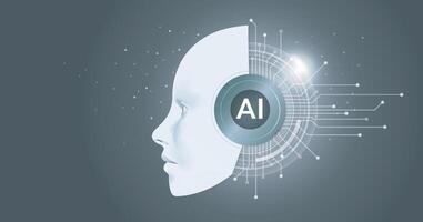 AI digital brain, machine learning, neural network, Artificial Intelligence AI on grey background vector