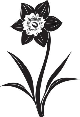 Black illustration of a simple daffodil flower silhouette