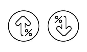 Percent arrow up and down outline icon on circle line vector