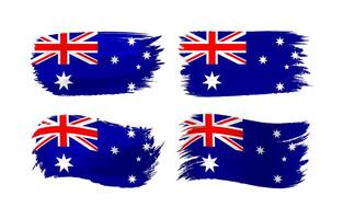 Set of of grunge graphic style Australian flags. Flag of Australia creative collection. Abstract artistic 3D and waving shapes with isolated clipping mask. vector