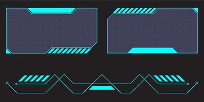HUD digital futuristic user interface horizontal frame. Sci Fi high tech screen. Cyberpunk game menu touching monitoring hologram dashboard panel. Cyberspace head-up display information border vector