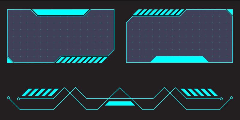 HUD digital futuristic user interface horizontal frame. Sci Fi high tech screen. Cyberpunk game menu touching monitoring hologram dashboard panel. Cyberspace head-up display information border