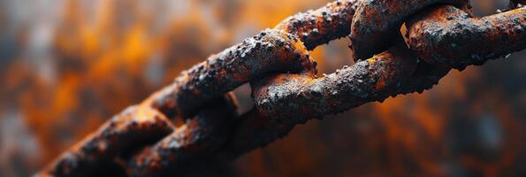 Close-up of rusty chain links depicting age and deterioration photo