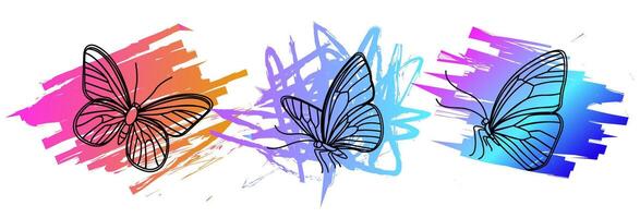 Vibrant butterfly illustrations inspired by spring and summer with colorful backgrounds. Cyberpunk color gradient vector