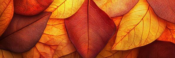 Close-up of vibrant autumn leaves in shades of orange, red, and yellow texture photo