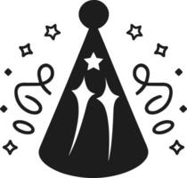 Celebration Party Hat Silhouette with Streamers and Stars Illustration vector