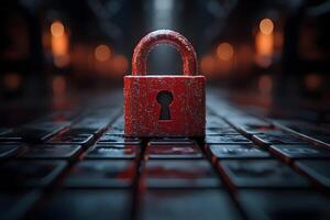 Cybersecurity Concept Red Padlock on Keyboard for Data Protection and Online Security photo