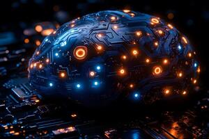 Futuristic AI Brain with Glowing Circuitry for Technology and Innovation Designs photo
