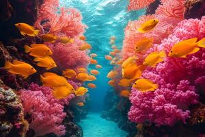 Vibrant Coral Reef Underwater Scene with Colorful Fish for Ocean-Themed Design photo