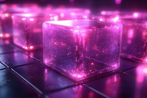 Digital Technology Concept with Glowing Neon Cubes for Modern Design and Innovation photo