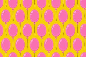 Colorful pink balloons create a cheerful pattern on a bright yellow background vector