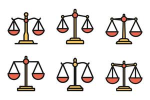 Outline balance scale icons with flat illustrations vector