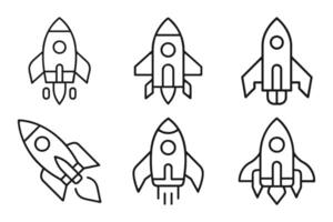 Clean rocket outline icons in flat style vector