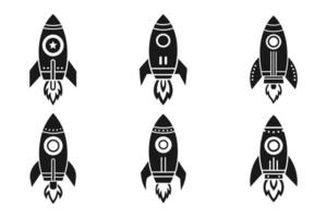 Flat rocket outline icon set vector